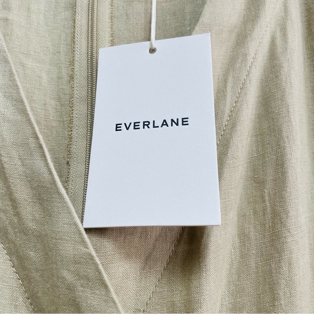 NWT Everlane European Flax Linen Wide Leg Wrap Khaki Tone Belted Jumpsuit Summer - Picture 3 of 13
